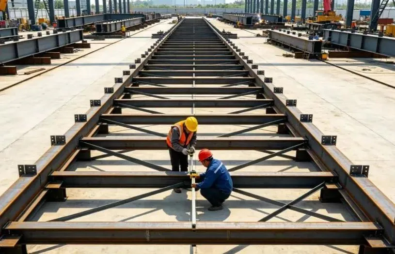 Montaxe de estrutura de aceiro no lugar + Fluxo de traballo de construción de elevación integral + Consideracións clave